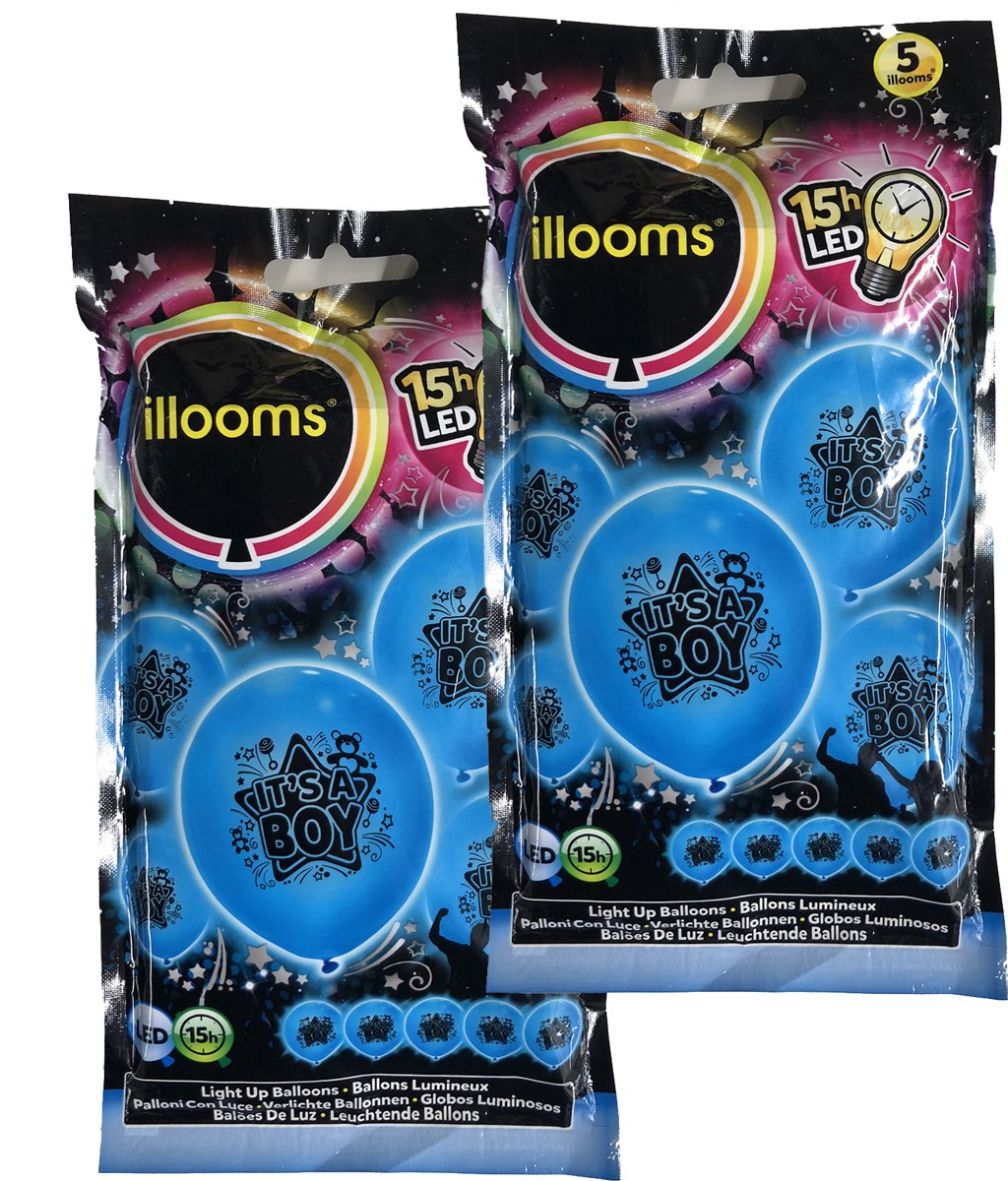 Illooms Blauwe It’s a Boy Ballonnen met LED Verlichting voor Geboorte van Zoon – 10 Stuks – 23x23x23 cm | Decoratie voor Geboorte Feest | Versiering | Ballon | Babyshower